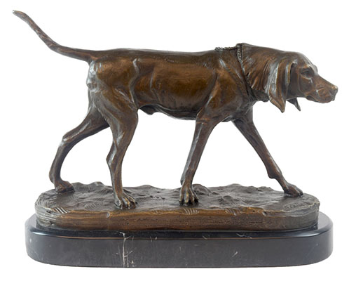 Hunting Dog Bronze Sculpture On Marble Base